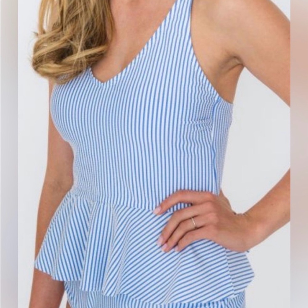 RuffleButts Seersucker Swimsuit Top Tankini